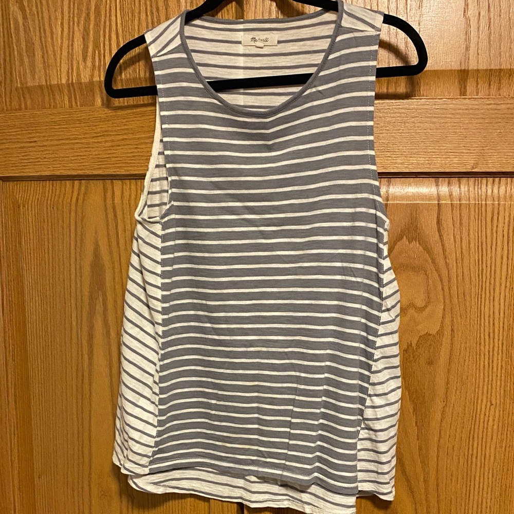 Madewell Gray and White Striped Tank Top